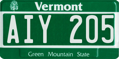 VT license plate AIY205