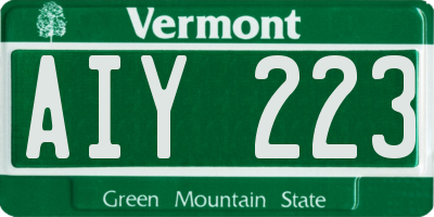 VT license plate AIY223