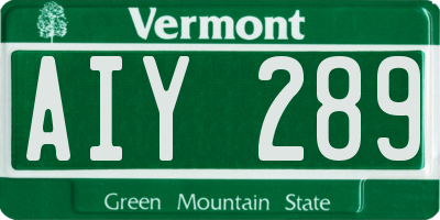 VT license plate AIY289