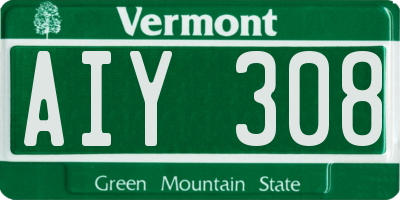 VT license plate AIY308
