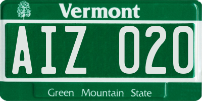 VT license plate AIZ020