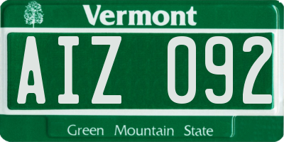 VT license plate AIZ092