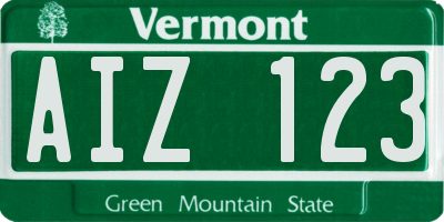 VT license plate AIZ123