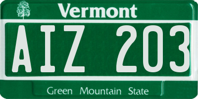 VT license plate AIZ203
