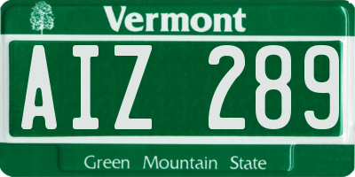 VT license plate AIZ289