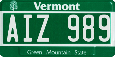 VT license plate AIZ989