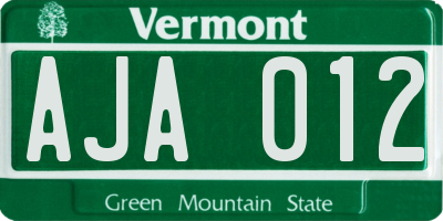 VT license plate AJA012