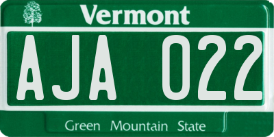 VT license plate AJA022