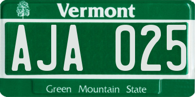 VT license plate AJA025