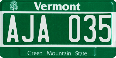 VT license plate AJA035