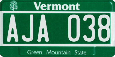 VT license plate AJA038