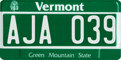 VT license plate AJA039