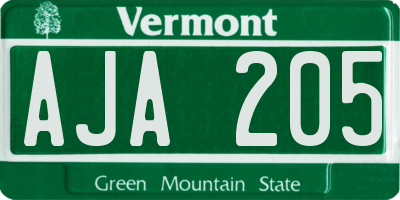VT license plate AJA205
