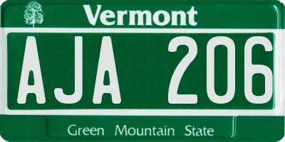 VT license plate AJA206