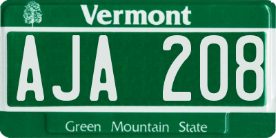 VT license plate AJA208
