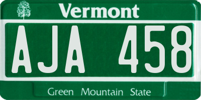 VT license plate AJA458