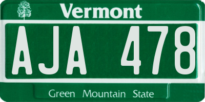 VT license plate AJA478