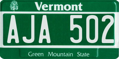 VT license plate AJA502