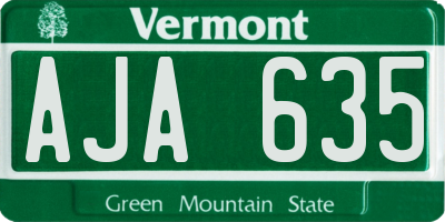 VT license plate AJA635