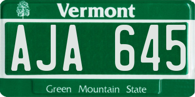 VT license plate AJA645