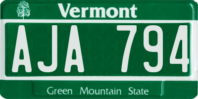 VT license plate AJA794