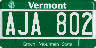 VT license plate AJA802