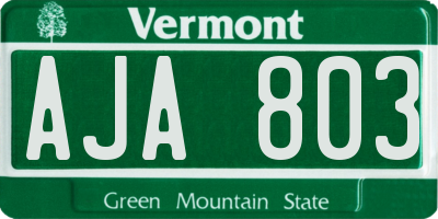 VT license plate AJA803