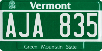 VT license plate AJA835