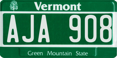 VT license plate AJA908