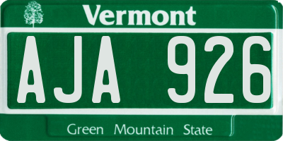 VT license plate AJA926