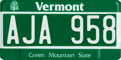 VT license plate AJA958