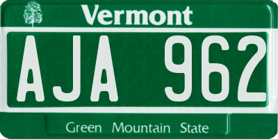 VT license plate AJA962