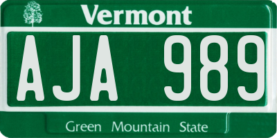 VT license plate AJA989