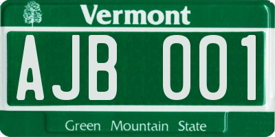VT license plate AJB001
