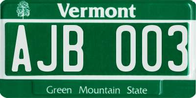 VT license plate AJB003
