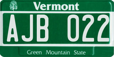 VT license plate AJB022