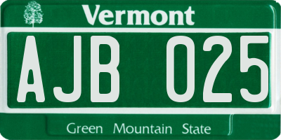 VT license plate AJB025