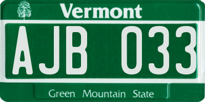 VT license plate AJB033
