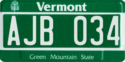 VT license plate AJB034