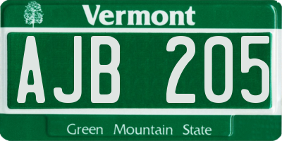 VT license plate AJB205