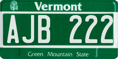 VT license plate AJB222