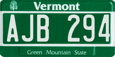VT license plate AJB294
