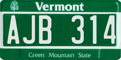 VT license plate AJB314