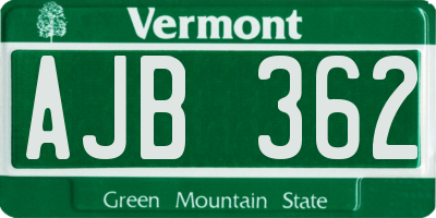 VT license plate AJB362