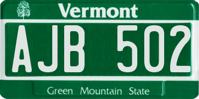 VT license plate AJB502