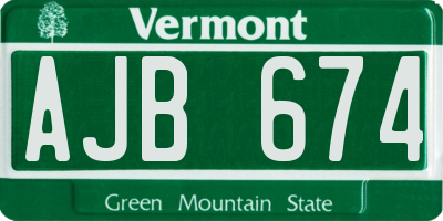 VT license plate AJB674