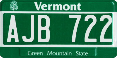 VT license plate AJB722