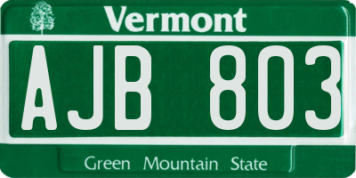 VT license plate AJB803