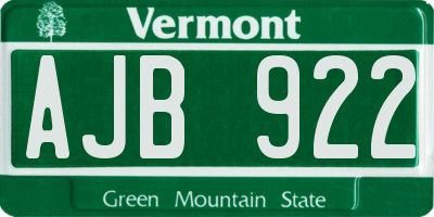 VT license plate AJB922
