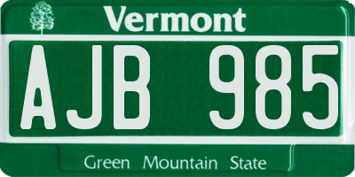 VT license plate AJB985